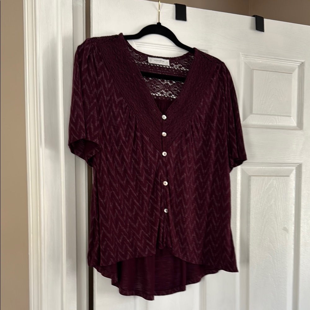 Lucky Brand Red Buttoned Asymmetrical Blouse